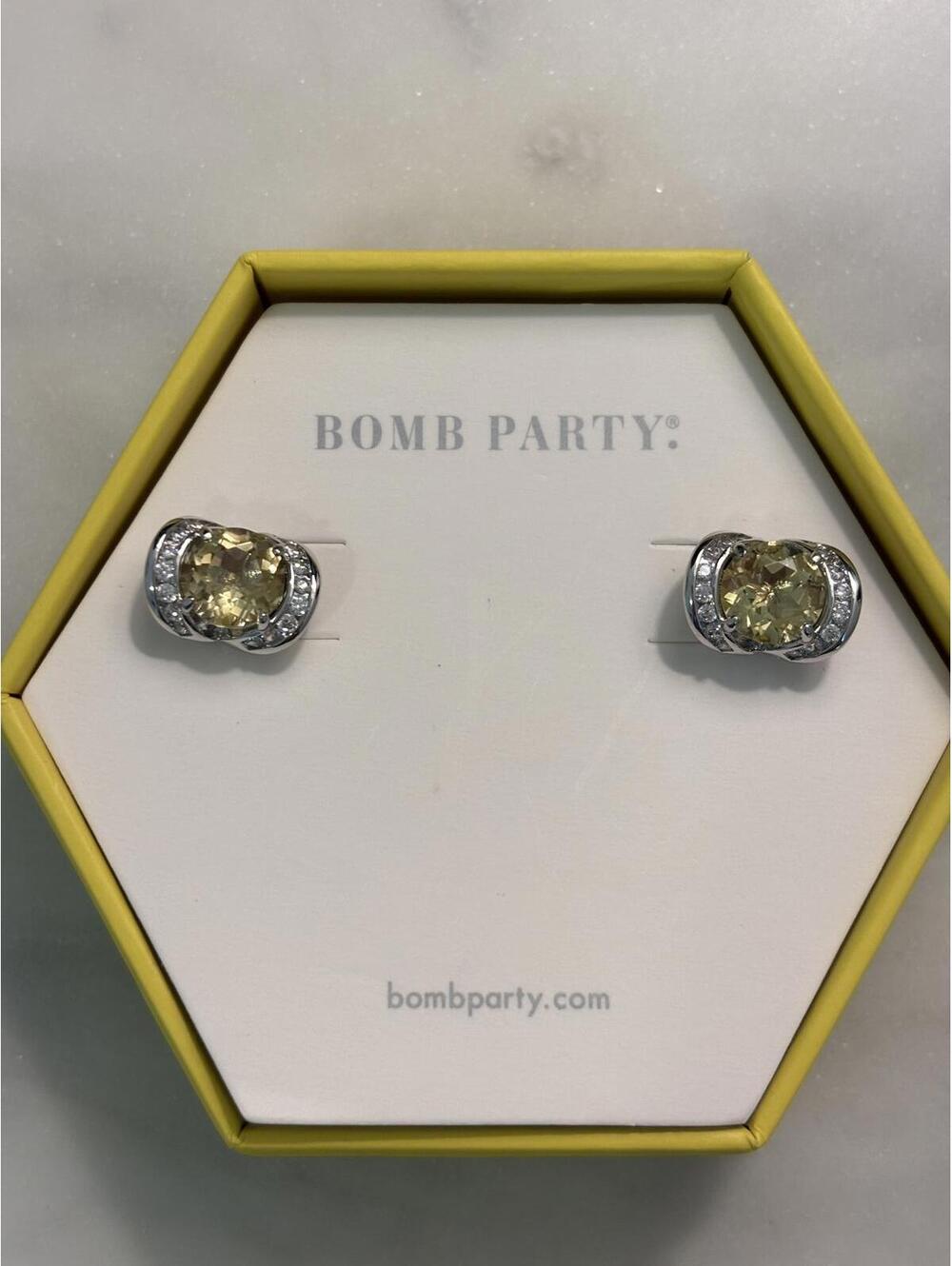 Bomb Party Yellow Stone and Rhinestone Stud Earrings